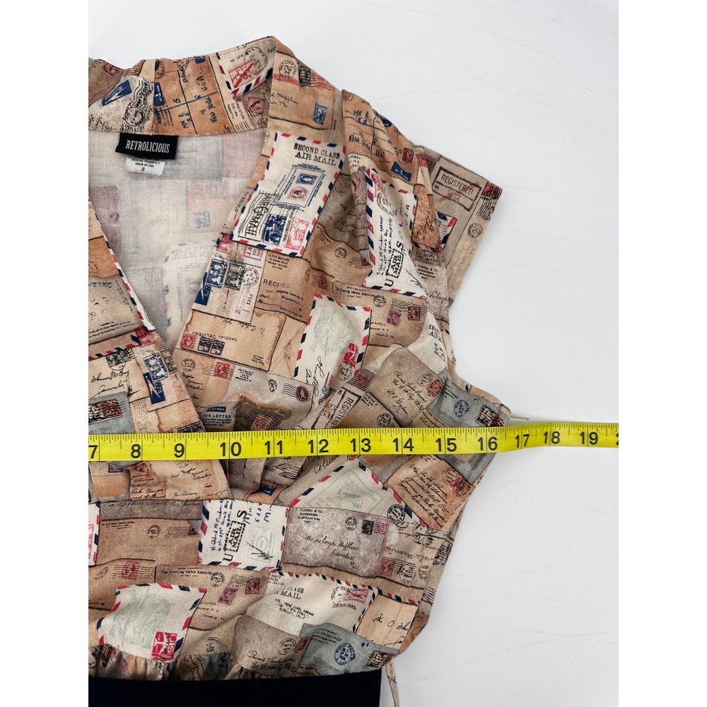 Retrolicious Modcloth Portcard Love Letters Print Dress Womens Small Tan Novelty - Picture 13 of 14